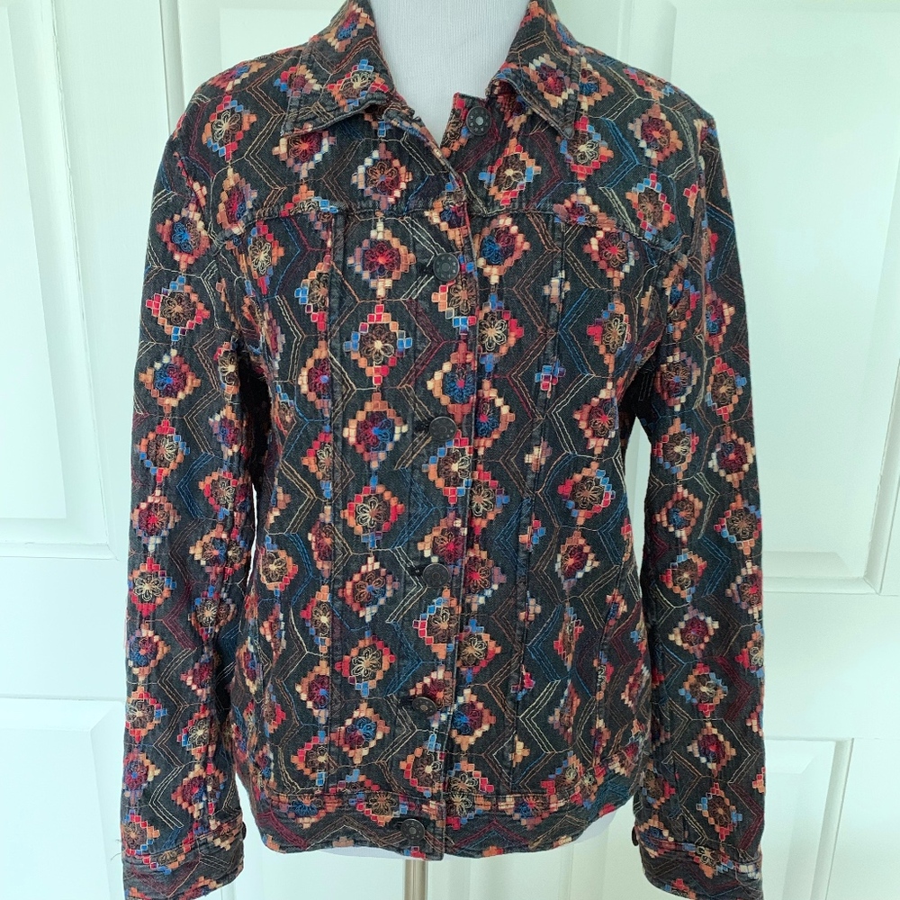BOMBER LIGHTWEIGHT DENIM AZTEC EMBROIDERED MULTI